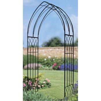 Abbey Modern Rose Arch - Solid Steel - L410 x W1100 x H2286 mm - Black Powder Coated