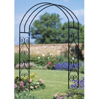 York Scroll Large Rose Arch - Solid Steel - L305 x W1524 x H2032 mm - Powder Coated Black
