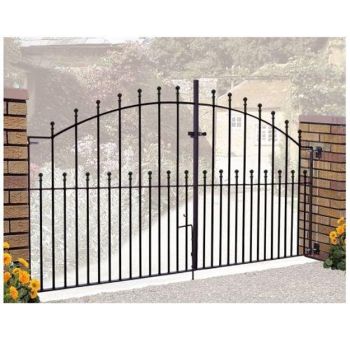 Manor Ball Top Arched Double Driveway Gate - Solid Steel - Fits Gap of 3658 mm x 1220 mm High - Electro Galv./Black Powder Coated