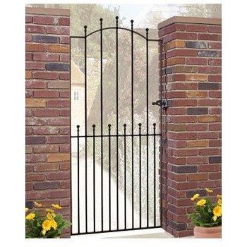 Manor Tall Bow Top Single Gate - Solid Steel - Fits Gap of 1067 mm x 1940 mm High - Electro Galvanised/Black Powder Coated