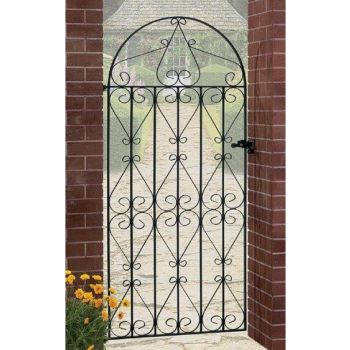 Regent Scroll Tall Bow Top Single Gate - Solid Steel - Fits Gap of 991 mm x 1867 mm High - Electro Galvanised/Black Powder Coated