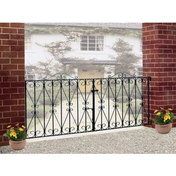 Regent Scroll Double Driveway Gate - Solid Steel - Fits Gap of 2134 mm x 914 mm High - Electro Galvanised/Black Powder Coated