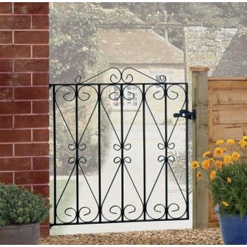 Regent Scroll Low Single Gate - Solid Steel - Fits Gap of 838 mm x 914 mm High - Electro Galvanised/Black Powder Coated