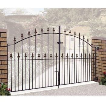 Saxon Spear Top Arched Double Driveway Gate - Solid Steel - Fits Gap of 2134 mm x 1245 mm High - Electro Galv./Black Powder Coated