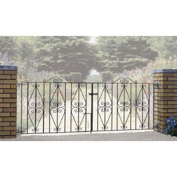 Stirling Scroll Double Driveway Gate - Solid Steel - Fits Gap of 2438 mm x 914 mm High - Electro Galvanised/Black Powder Coated