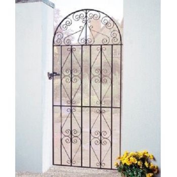 Stirling Scroll Tall Bow Top Single Gate - Solid Steel - Fits Gap of 762 mm x 1755 mm High - Electro Galv./Black Powder Coated