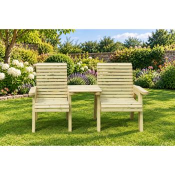 Orchard Companion Wooden Garden Love Seat with 2 Chairs and Straight Tray - L74 x W170 x H105 cm - Fully Assembled