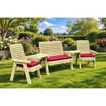 Orchard Multi Set Wooden Garden Dining Table and Chairs Set with Waterproof Cushions - L100 x W370 x H105 cm - Fully Assembled