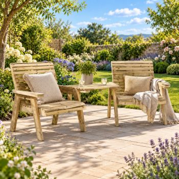 Orchard Grand Garden Companion Seat Set with Angled Tray and Waterproof Cushions - L120 x W250 x H104 cm - Fully Assembled
