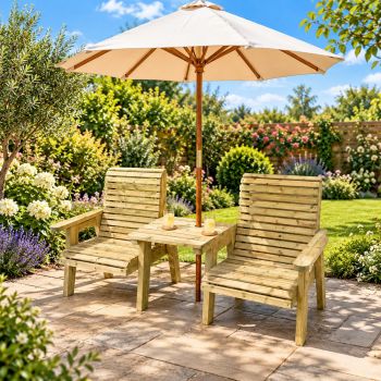 Orchard Grand Wooden Garden Companion Seat Set with Straight Tray - L85 x W250 x H104 cm - Fully Assembled