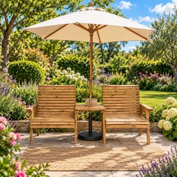 Briar Grand Wooden Garden Companion Seat Set with Straight Tray - L85 x W250 x H100 cm - Fully Assembled
