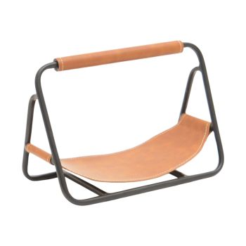 Hanging Leather Kindling Holder - Iron - L18 x W29.5 x H20 cm - Black