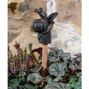 Snail On Hosta Cane or Stake Topper - L5 x W6 x H8.5 cm