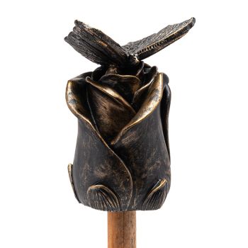 Butterfly On Rose Cane or Stake Topper - L5 x W4 x H8 cm