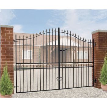 Corfe Premium Spear Top Tall Bow Top Double Estate Gate - Steel - Fits Gap 2134 mm x 2083 mm High - Electro Galv./Black