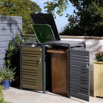 Chelsea Double Bin Store - Steel - L81 x W132.5 x H116.5 cm - Powder-Coated - Oak