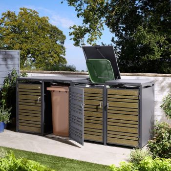 Chelsea Quadruple Bin Store - Steel - L81 x W265 x H116.5 cm - Powder-Coated - Oak