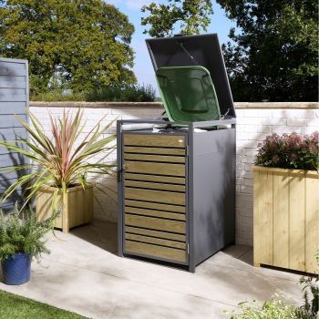 Chelsea Single Bin Store - Steel - L81 x W68 x H116.5 cm - Powder-Coated - Oak