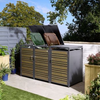 Chelsea Triple Bin Store - Steel - L81 x W200.5 x H116.5 cm - Powder-Coated - Oak