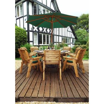 Eight Seater Circular Table Set with Cushions - W350 x D350 x H98 - Fully Assembled - Green