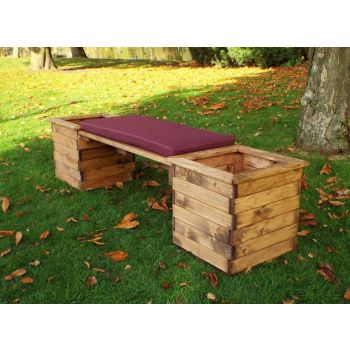 Deluxe Planter Bench with Cushions - W197 x D47 x H46 - Fully Assembled - Burgundy