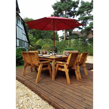 Eight Seater Square Table Set with Cushions - W250 x D250 x H98 - Fully Assembled - Burgundy