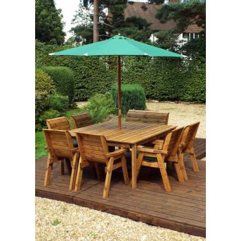 Eight Seater Square Table Set with Cushions - W250 x D250 x H98 - Fully Assemble - Green