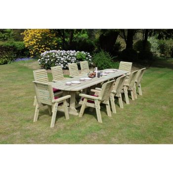Ergo Large 10 Seater Set 10xC 2.4M Table - L250 x W120 x H103 cm - Partially Assembled - Set of Waterproof Cushions Included