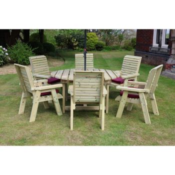 Ergo Round Table Set - 6 Seater 6xC - L320 x W320 x H103 cm - Partially Assembled - Set of Waterproof Cushions Included