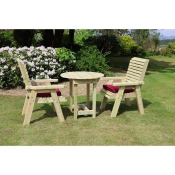 Ergo Bistro Set 2xC - 80cm Round Table - L80 x W200 x H103 cm - Set of Waterproof Cushions Included