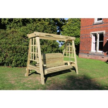 Cottage Swing - Sits 3, Wooden Garden Swinging Seat Hammock - L125 x W230 x H185 cm - Minimal Assembly Required