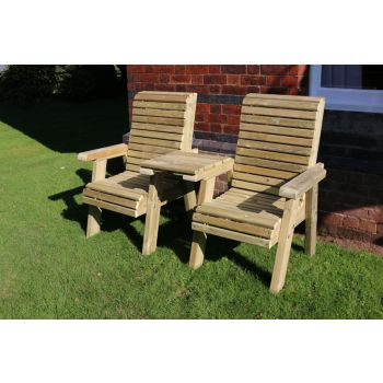 Ergonomical Companion, Wooden Garden Love Seat Chair Set, 2 Chairs with Straight Tray - L100 x W170 x H105 cm - Fully Assembled