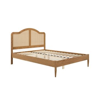 Claude Double Bed Frame - Wood Variant/Cane - L197.5 x W145 x H115 cm - Smoked/Smoked - Full Assembly Required