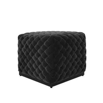 Colline Small Black Pouffe - Velvet/Metal - L50 x W50 x H42 cm - Black/Black - Fully Assembled
