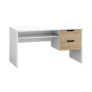 Modern Home Office Desk with Storage Drawers - L50 x W100 x H75.5 cm - Assembly Required - White/Oak