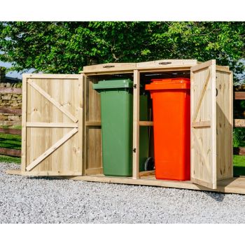 Chatburn Double Wheelie Bin Store  - Timber - L80.4 x W134 x H120 cm - Fits 1 x 180L or 1 x 240L & 1 x 140L Wheelie Bins