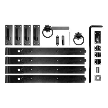24 Inch Double Gate Fittings Set Hook & Band Hinge, Latch, Drop Bolt - Black