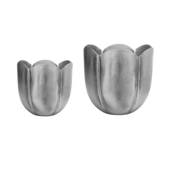 Eva Tulip Planter (Set of 2) - Metal- L18 x W18 x H17 cm - Silver