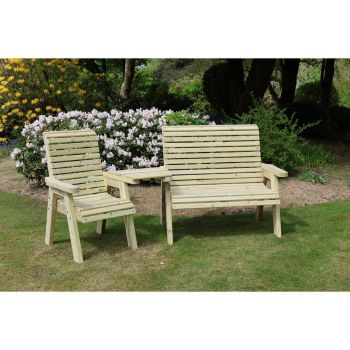 Ergonomic Trio Set Wooden Garden Bench & Chair Set - Attach Tray to Arms - L75 x W220 x H105 cm - Fully Assembled