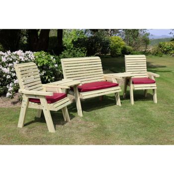 Multi Set, Wooden Garden Table and Chairs - L100 x W370 x H105 cm - Fully Assembled - Set of Waterproof Cushions Included