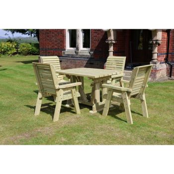 Ergo 4 Seater Set - Sits 4, Wooden Garden Furniture Dining Set w/ Table & Chairs - L220 x W245 x H105 cm - Min. Assembly Required