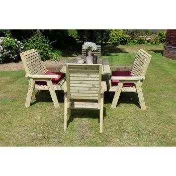 Ergo Table Set - Sits 6, 2 Bench & 2 Chair - L250 x W290 x H105 cm - Min. Assembly Required - Set of Waterproof Cushions Included