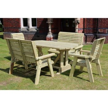 Ergo Table Set - Sits 6, Garden Dining Furniture Incl. Table, 2 Bench & 2 Chair - L250 x W290 x H105 cm - Min. Assembly Required