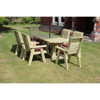 Ergo Table and Chair Set - with 6 Chairs - L250 x W290 x H105 cm - Minimal Assembly Required - Set of Waterproof Cushions Included