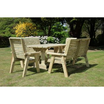 Ergo Table Set - Sits 8 Wooden Garden Dining Furniture Incl. 2 Bench & 2 Chair - L240 x W140 x H105 cm - Minimal Assembly Required