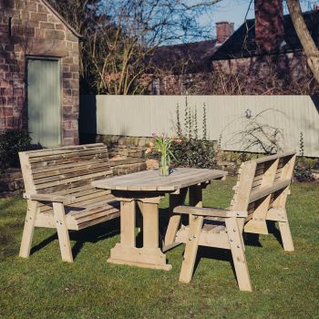 Ergo Table Bench Set - Sits 6, Wooden Garden Dining Furniture - L250 x W290 x H103 cm - Minimal Assembly Required