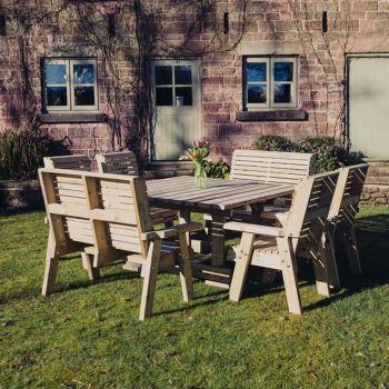 Ergo 8 Seater Square Table - 2 Benches, 4 Chairs - L149 x W149 x H77 cm - Min. Assembly Required - Set of WP. Cushions Included