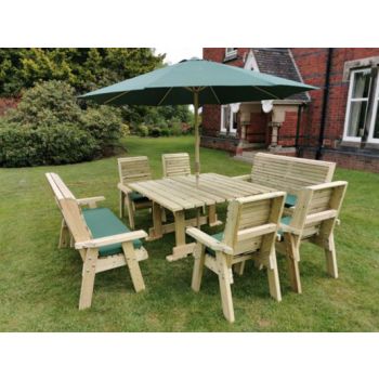 Ergo 8 Seater Square Table Including 2 Bench and 4 Chairs - Swedish Redwood - L149 x W149 x H77 cm - Minimal Assembly Required
