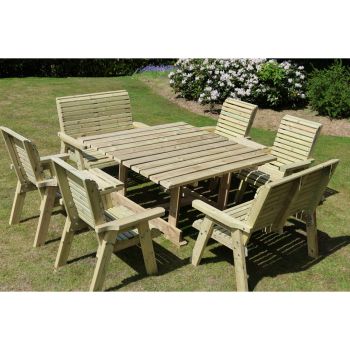 Ergo 8 Seater Square Table Including 2 Bench and 4 Chairs - Swedish Redwood - L149 x W149 x H77 cm - Minimal Assembly Required
