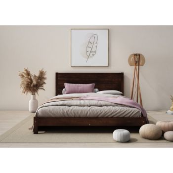 King Size Bed Frame - Solid Wood - L207 x W161 x H90 cm - Walnut